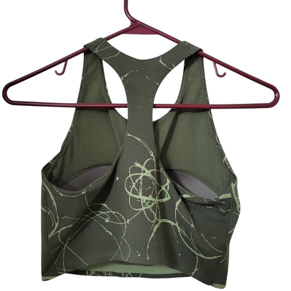 Uniqlo Size S Olive Green Abstract Pattern Wireless Bra Active Racer Back, EUC - Picture 2 of 8